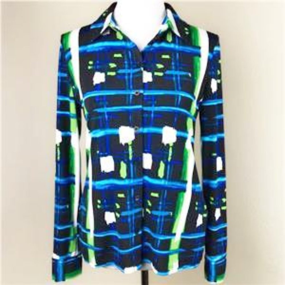 Karl Lagerfeld women's S small long sleeve abstract geo print button up shirt